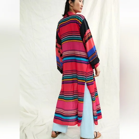 Anthropologie Conditions Apply Striped Cover-Up Kaftan Kimono One Size - Picture 2 of 10